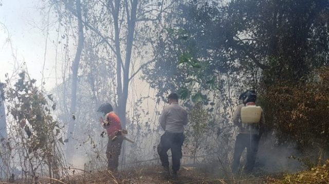 Kapolsek Tojo Bersama Warga Saat Memadamkan Api