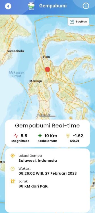 Sulteng Diguncang Gempa, Magnitudo 5.5 Terasa di Palu dan 4.6 di Poso