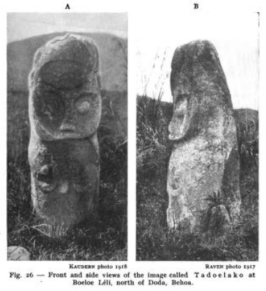 Patung Tadulako di Doda, Lembah Besoa/Behoa, Napu, Poso, Sulawesi Tengah. (Foto: Buku - Ethnographical Studies In Celebes V. Megalithic finds in Central Celebes - Walter Kaudern, 1938)